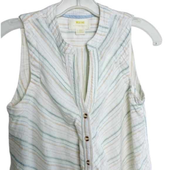 Anthropologie Maeve Blue Stripe Button/Tie Front Sleeveless Top Sz 0/XS Beachy - Picture 5 of 12